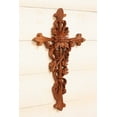 thumbnail image 2 of 16" Wooden Hand Carved Curling Vines Cross Wall Plaque Relief Panel Hanging Sculpture Handcrafted Gift Art Home Decor Accent Decoration Handmade, 2 of 3