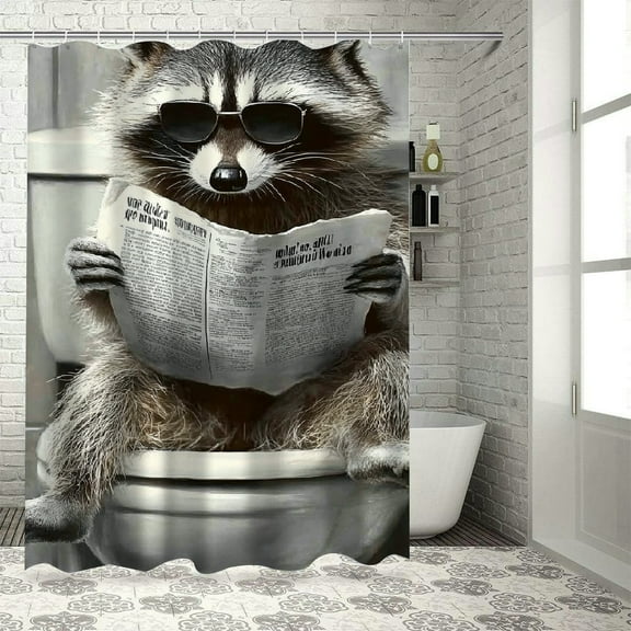Autua Raccoon Theme Bathroom Shower Curtain Set with Hooks, 100% Polyester Fabric, Waterproof, Easy to Install, Vibrant HD Print 36"x72