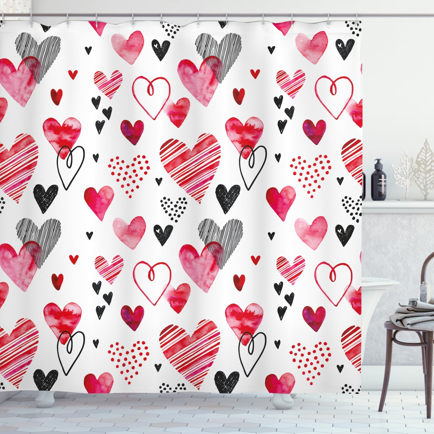 Happy Valentines's Day On Rainbow Wooden Bathroom Fabric Shower Curtain Set 71In 