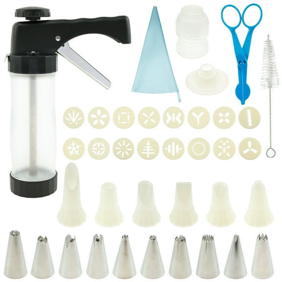Cookie Press Set Practical Cookie Press Machine with 16 Discs 16 Icing Tips and Other Accessories Multifunctional Cookie Press Kit for DIY Decorating Cakes Biscuits