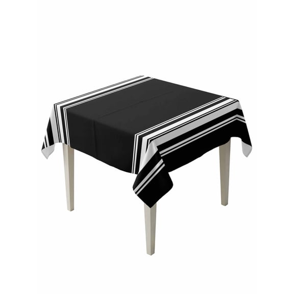 Black Striped Suqare Tablecloth - 60 x 60 Inch, Farmhouse Black White Stripes Waterproof & StainResistant Tablecloth, Washable Oil-proof Table Cover for Dining/Party/Wedding/Camping/Buffet