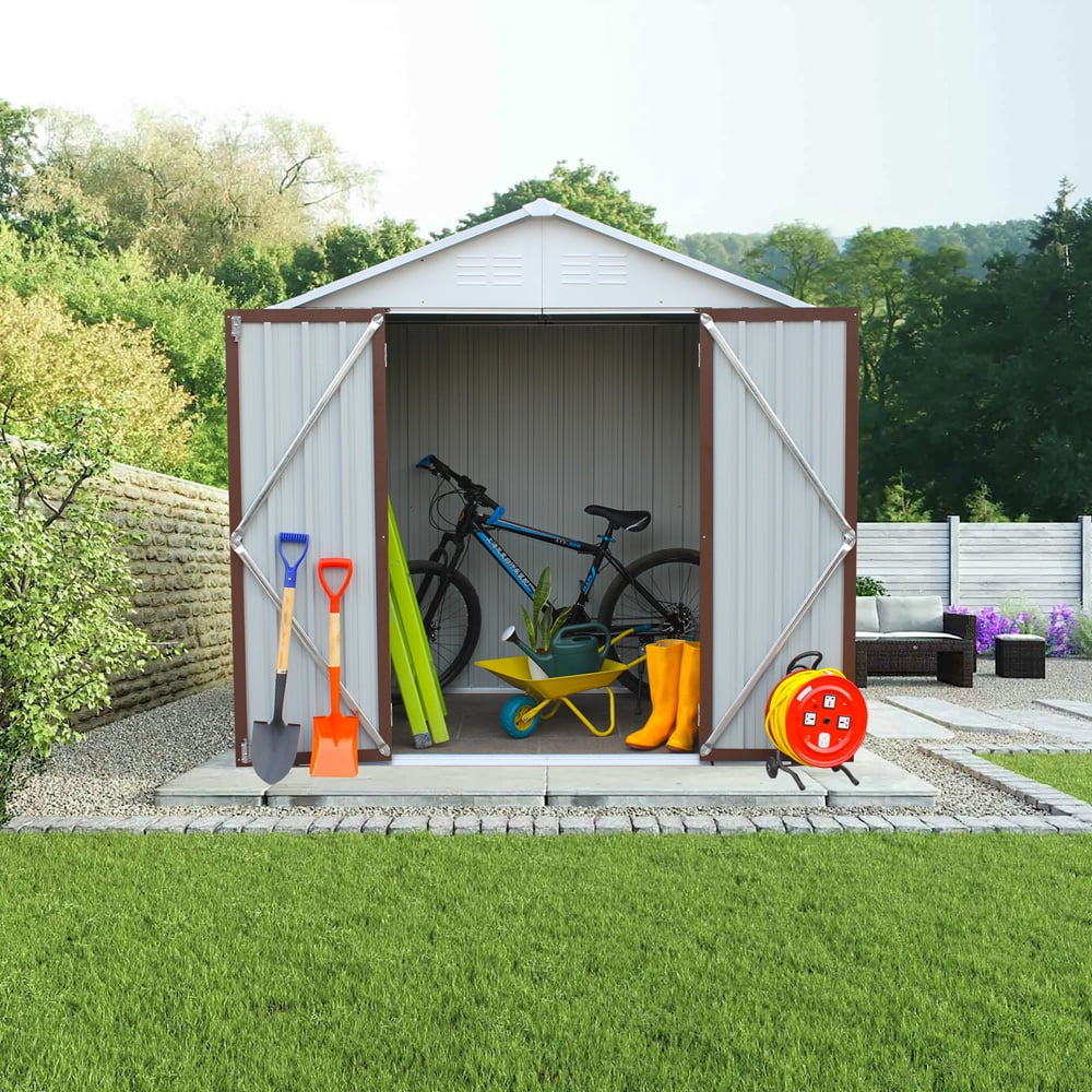 Sesslife Tool Storage Shed, 60 x 31 Inch Storage House with Vents,  Galvanized Aluminum Garden Shed with Lockable Door, 69.7 Tall Verticle  Outdoor Storage Shed for Patio Lawn Backyard, White, X3155 