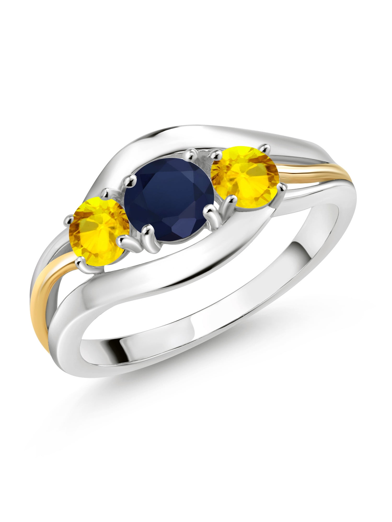 Three Stone 1.32 Carat Yellow Sapphire & CZ Diamond Princess Cut 14k White Gold Plated Engagement Ring