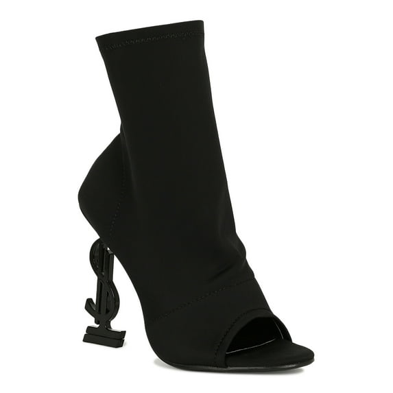 Women Peep Toe $ Dollar Sign Heel Ankle Boot 19047