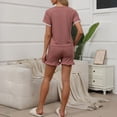 thumbnail image 5 of Women's Pajama Set Under $10 Short Sleeve Long Pants Casual Solid Color Round Neck Short Sleeve Shorts Home Set, 5 of 5