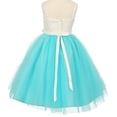 thumbnail image 2 of Flower Girl Dress Two Tone Knee Length V-Neck Lace Top for Big Girl Aqua 10 TR.1033, 2 of 3