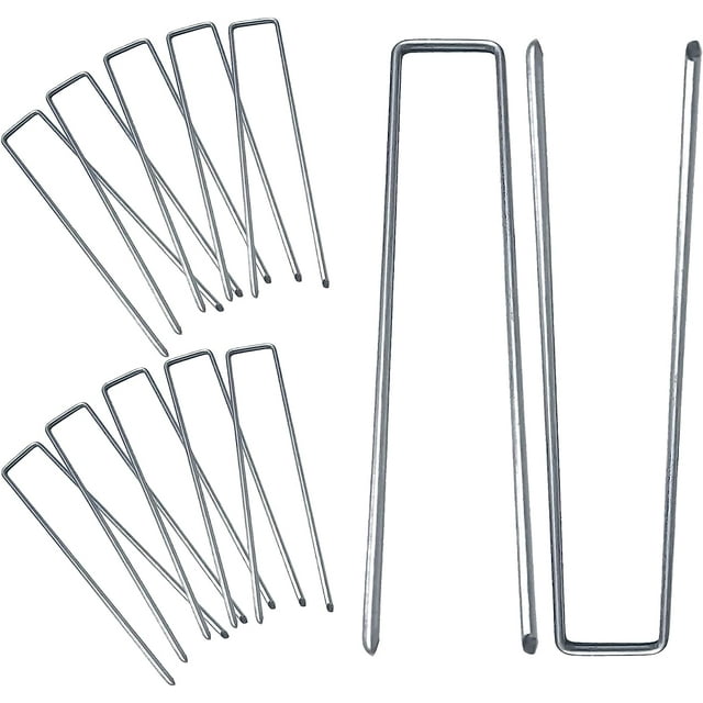 Paquete de 100 estacas de jardín de 7,8 pulgadas, grapas de paisaje galvanizadas, alfileres de césped resistentes para tela de barrera de malezas, cubierta de suelo, tubería de riego