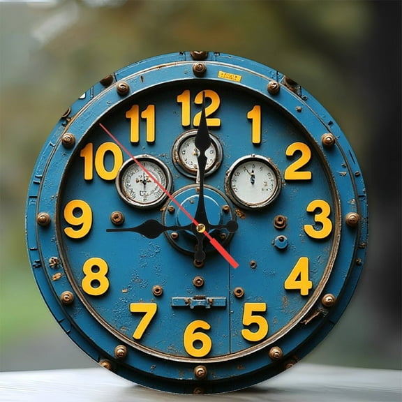 Vintage Industrial Style Wall Clock Metal Clock Large Clock 10-Inch Silent Wooden Wall Clock, Battery Operated (AA Batteries Not Included), Artistic Home Decor