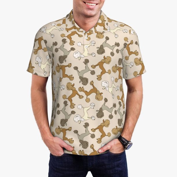 Balery Cartoon Poodle Dog Camisa Polo de Hombre con Estampado, de Manga Corta y Tejido Medio, Camisa Tipo Golf Polo-Small