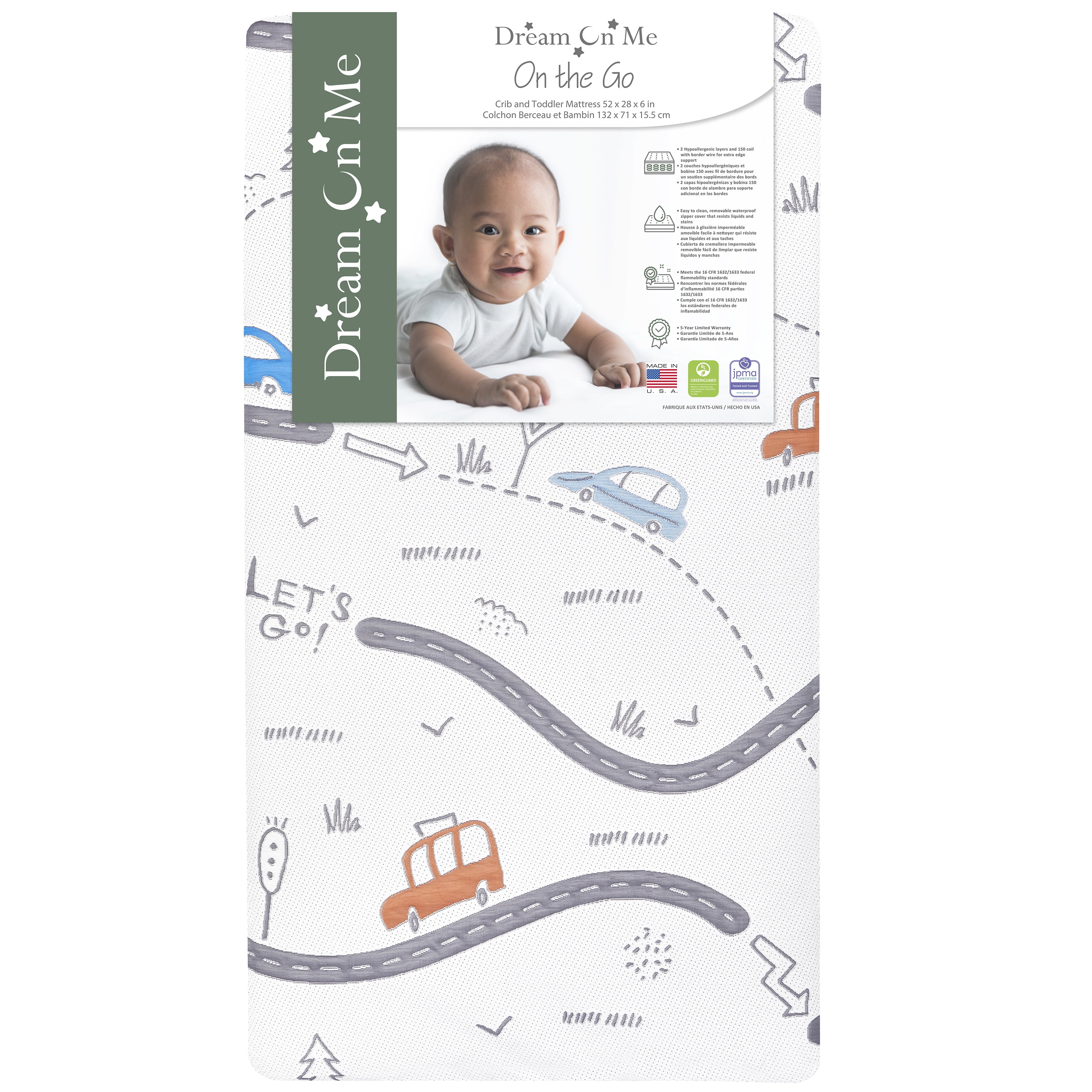 Dream On Me On The Go Crib and Toddler Mattress / Greenguard Gold