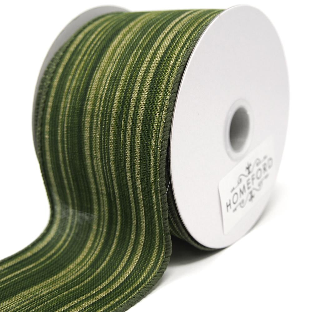 Green Leaf Stripes Woven Wired Ribbon, 21/2Inch, 10 Yards