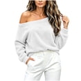 thumbnail image 2 of Off The Shoulder Sweatshirt Women Fuzzy Tops Plush Sweater Loose Long Sleeve Casual Plain Pullover, White L, 2 of 6