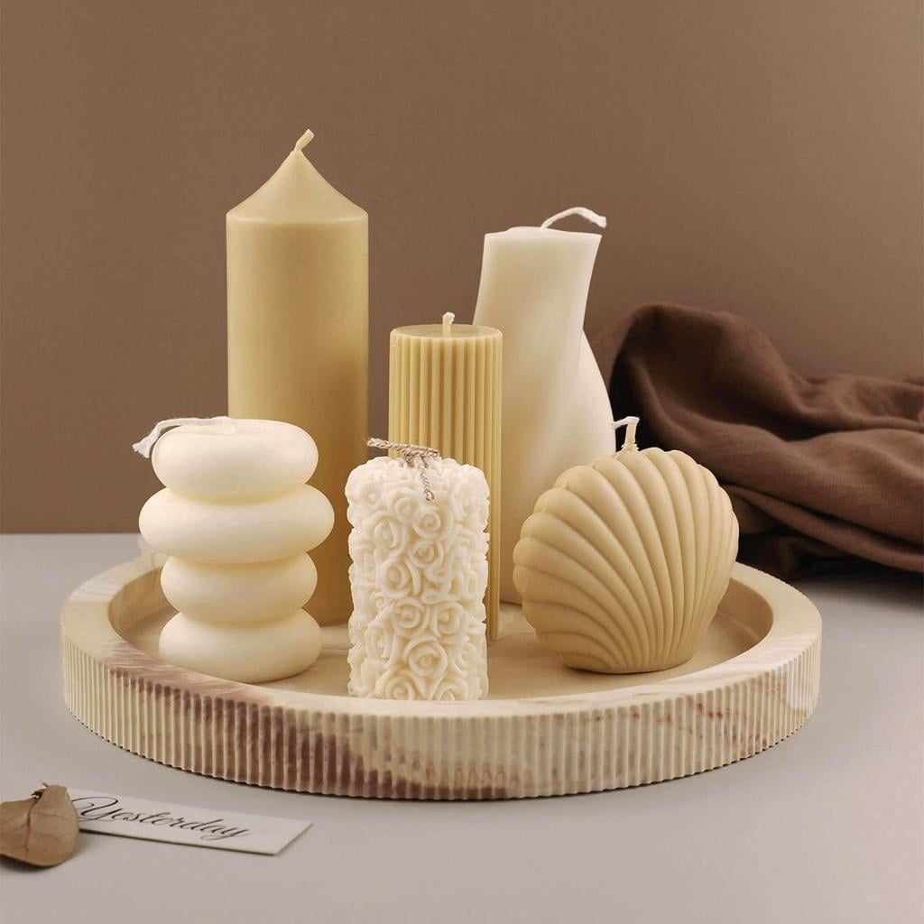 Osdhezcn Storage Tray Silicone Mold Stripe Round Dish Resin Mold Concrete Casting Mold