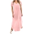 thumbnail image 1 of Vestido Corto para Mujeres Verano Cuello en V Bolsillo de Manga Corta Color Sólido Vestido de Cambio Casual para la Fiesta de la Playa de Primavera, 1 of 8