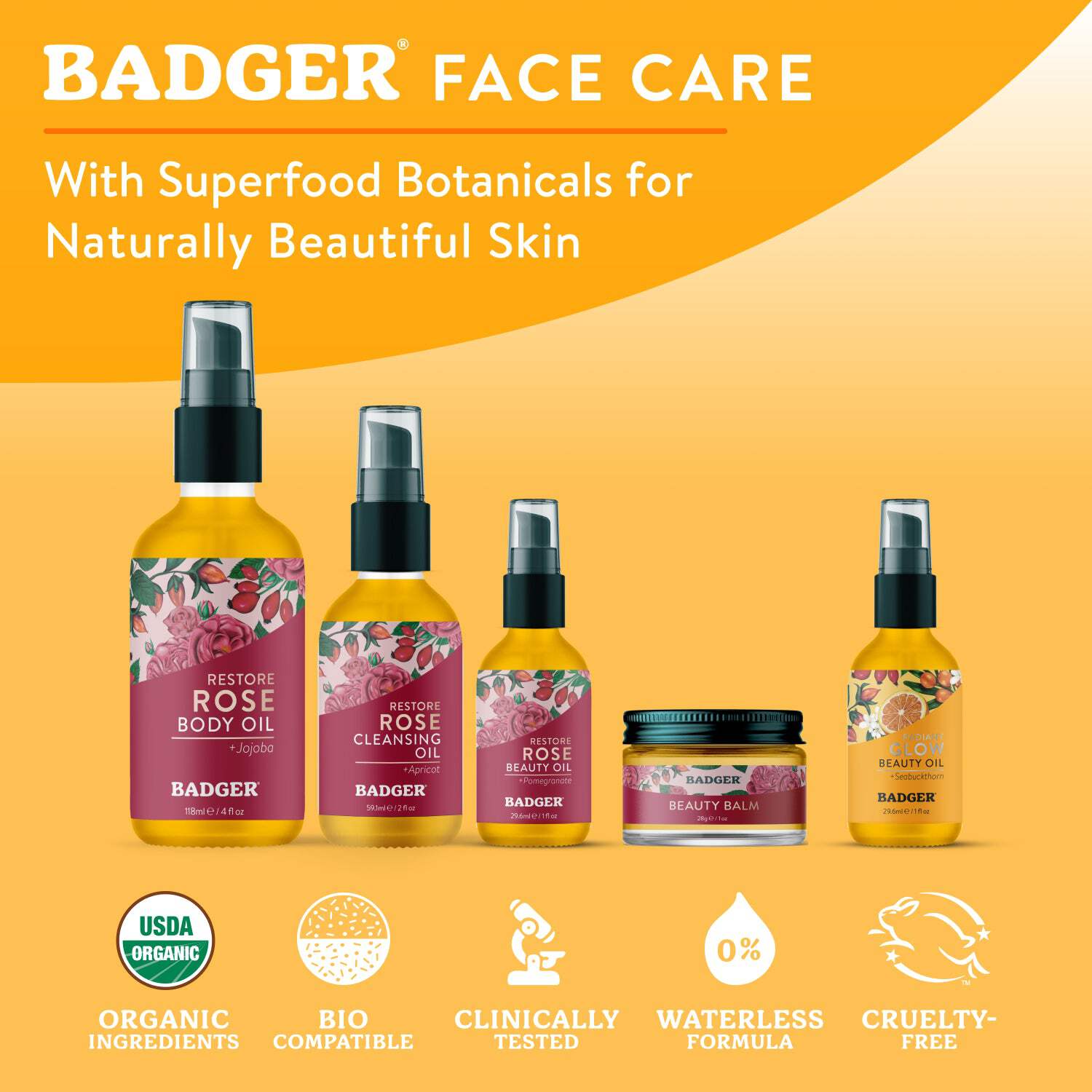 Badger - Face Oil, Seabuckthorn, Certified Organic, Seabuckthorn Oil, Organic Face Oil, Moisturizing Facial Oil, Natural Face Oil, 1 oz Glass Bottle