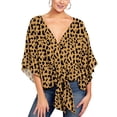 thumbnail image 2 of SWSMCLT Women's Boho Floral Blouse V Neck Shirt Casual Fall Chiffon Summer Printed Shirt 3/4 Sleeve Sexy Peasant Yellow Leopard 16, 2 of 5