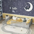 thumbnail image 3 of Mirightone Twin Size Floor Bed , Wood Montessori Floor Beds with Fence Railings, Door & Slats Support, Twin Playhouse Bed Frame, (Grey), 3 of 7