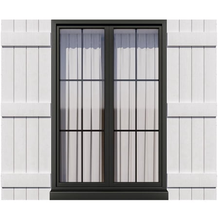 Board and Batten Exterior Window Shutters - Weather-Resistant Polypropylene - Easy DIY Install with 24 Pcs Shutter Fasteners - Compatible with Vinyl and Brick Surfaces - 14.5 W x 39 H - White
