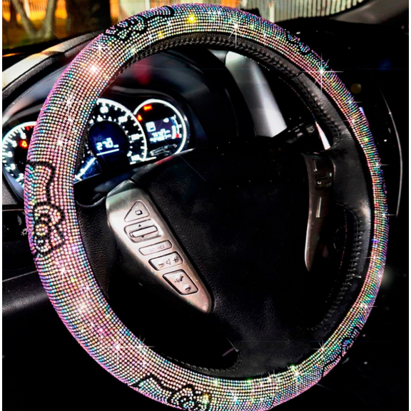 Fashion Car Ultra Bling Luxury Steering Wheel Kitty Cover Universal Bright Rhinestone Ice Drill