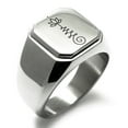 thumbnail image 1 of Stainless Steel Sacred Lotus Unalome Engraved Square Flat Top Biker Style Polished Signet Ring, 1 of 1