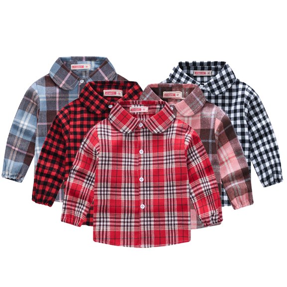 KYAIGUO 1-6Y Toddler Baby Boys Casual Plaid Shirts Kids Spring Long Sleeve Cotton Shirts Baby Button down Woven Shirt Tops Blouse