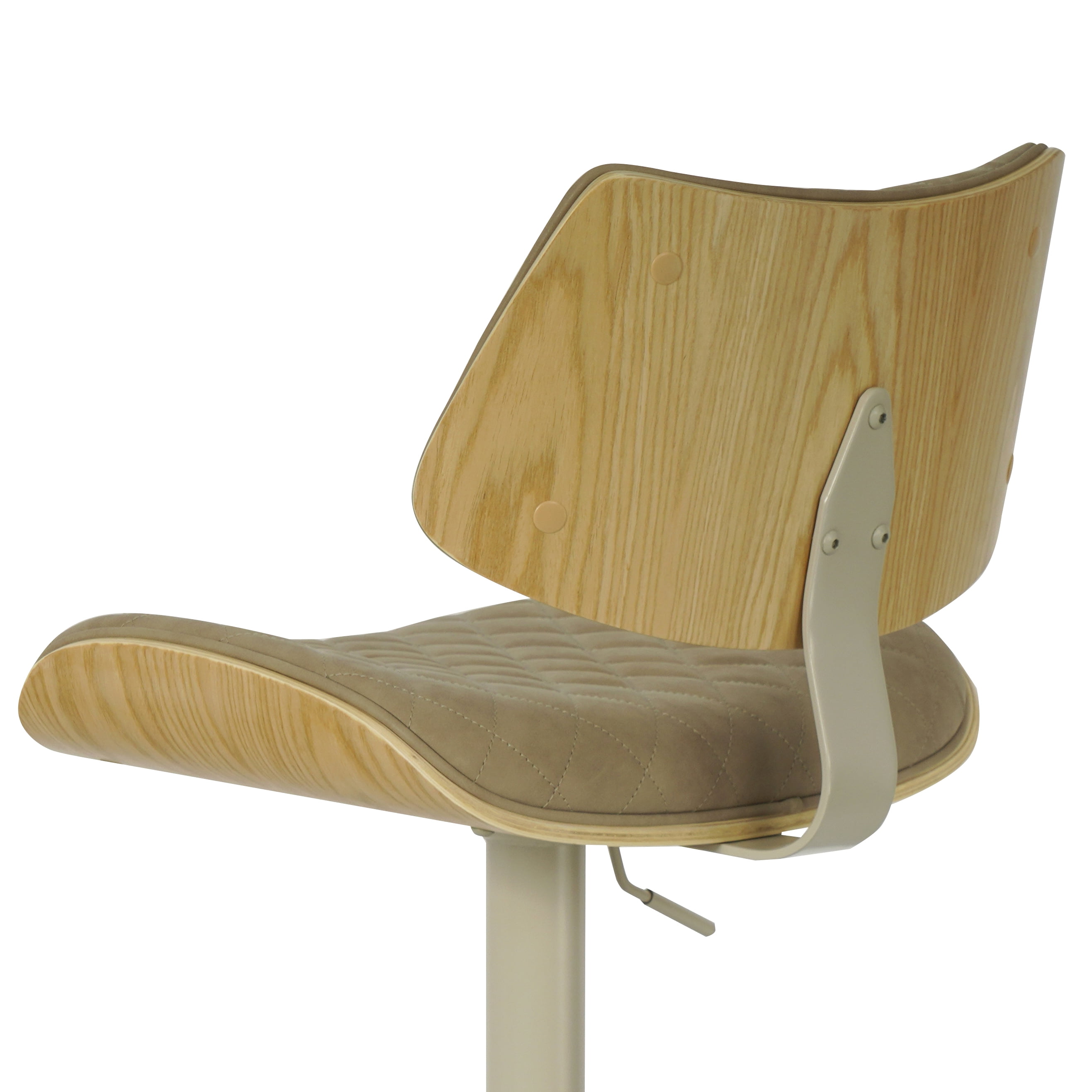 Leland Adjustable Swivel Vintage Taupe Curved Back Wood Bar Stool with Faux Leather Seat