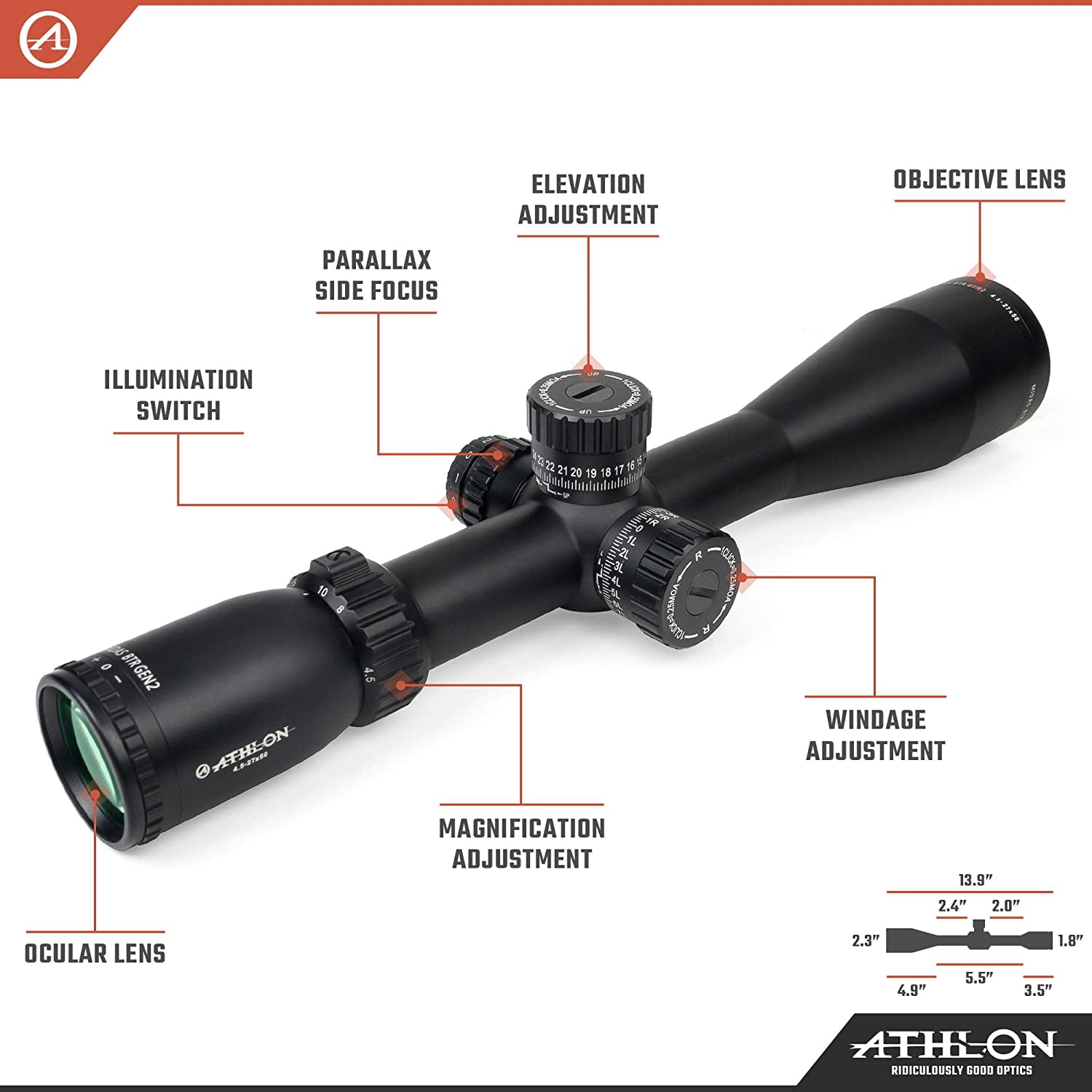 Athlon Midas BTR GEN2 HD 4.5-27x50mm Riflescope AHMR SFP IR MOA Reticle - 213023