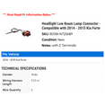 thumbnail image 2 of Headlight Low Beam Lamp Connector - Compatible with 2014 - 2015 Kia Forte, 2 of 2