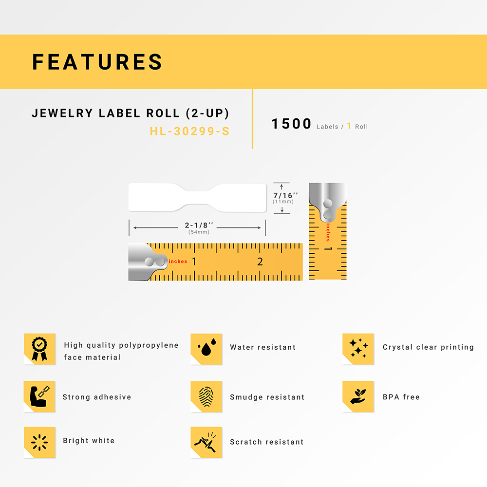 HOUSELABELS Compatible DYMO 30299 Jewelry Labels (7/16" x 2-1/8") in POLYPROPYLENE, permanent adhesive, compatible with DYMO LW 450, 4XL, Rollo & Zebra Desktop Printers, 100 Rolls /150000 Labels