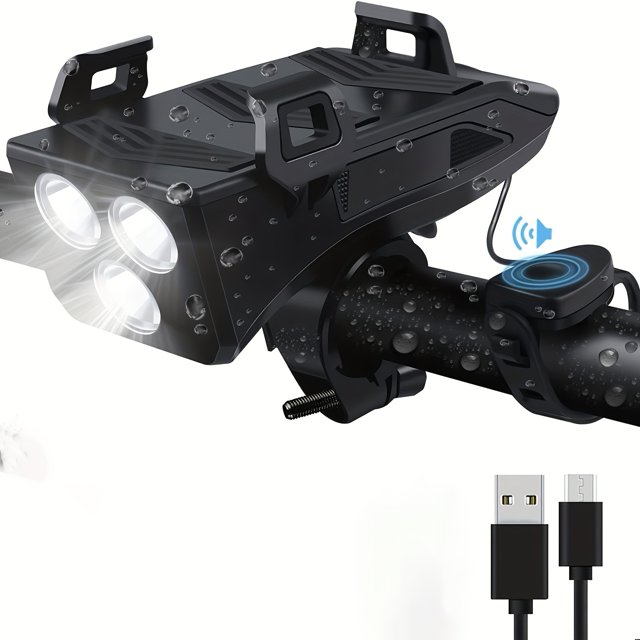 LEEYNEER USB Rechargeable Bike Light Set with 3 LEDs Front & Rear Lights Power Bank Horn and Phone Mount - Fits All Bicycles for Road & Mountain Cycling Mountain Bike Accessories