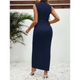 thumbnail image 2 of OYOANGLE Women's Maternity Mock Neck Sleeveless Ruched Maxi Dress Pregnancy Bodycon Tank Dresses Navy Blue S, 2 of 6