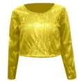 thumbnail image 4 of Kids Girls Boys Glitter Sparkly Crop Tops Long Sleeve Tee Top Cheer Jazz Dance Party 3-10 Years, 4 of 4