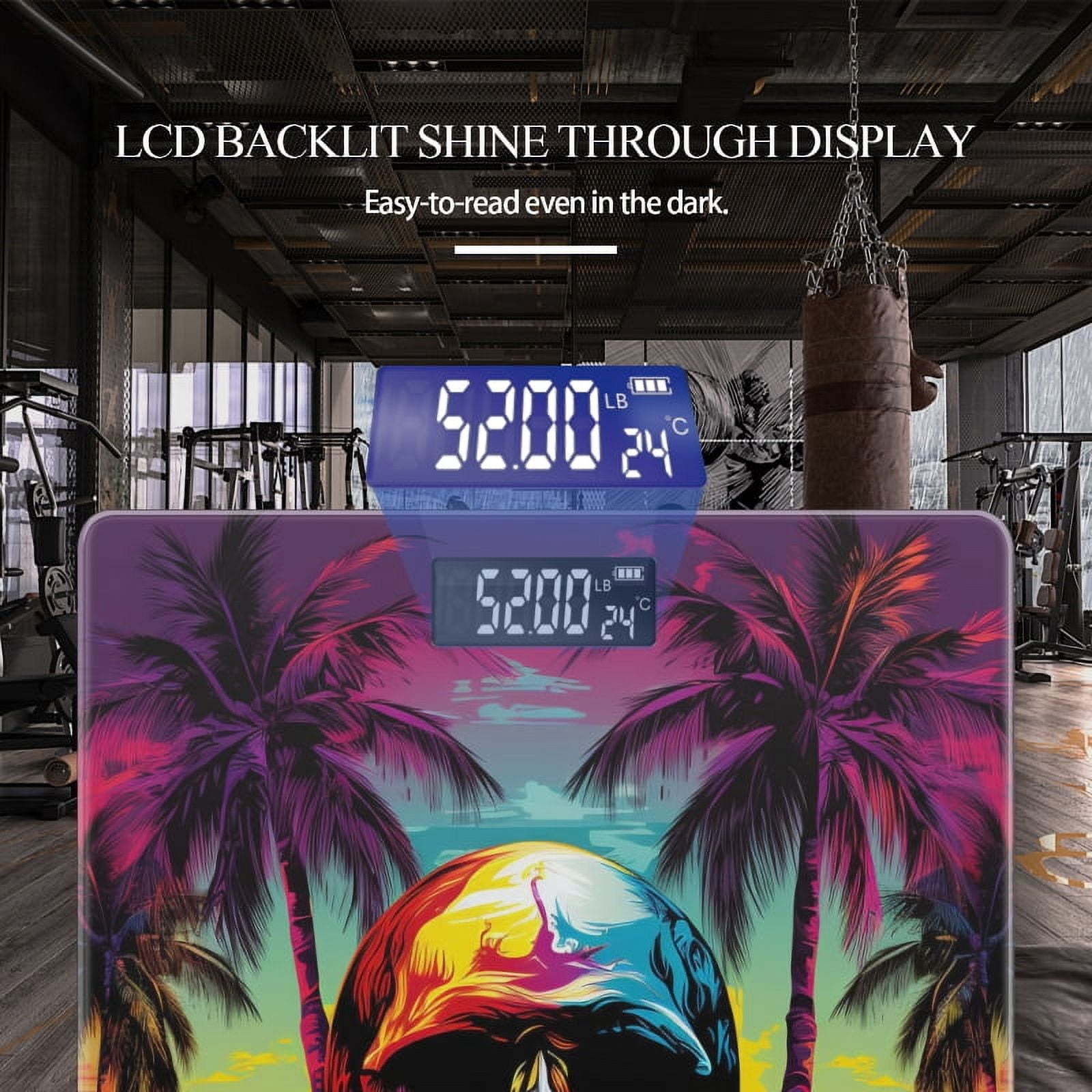 High Precision Body Weight Scale Smart Bathroom Scales with Large LCD Display(400lbs),Decorative for Bedroom-Tropical Beach With Palm Trees And Skull