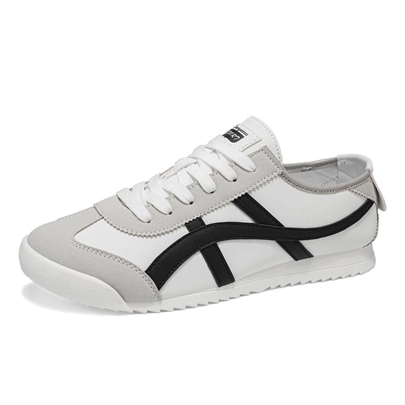 Men's Lace‑Up Retro Mixed‑Material Skate Sneakers, Serrated Edge Flat Outsole Round‑Toe Low‑Top Footwear for Spring Daily Casual Wear
