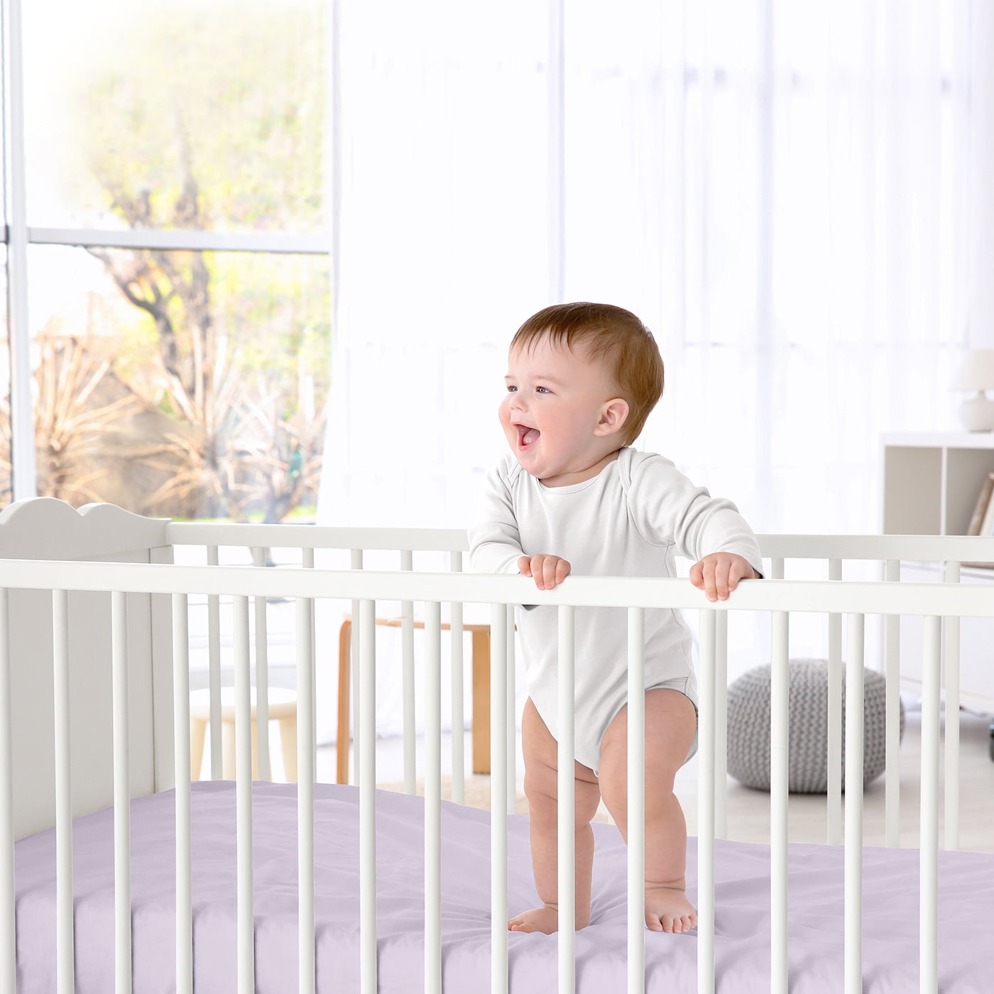 Sweet Jojo Designs Peony Floral Garden Purple Ivory and Green Fitted Crib Sheets 2 Piece Set