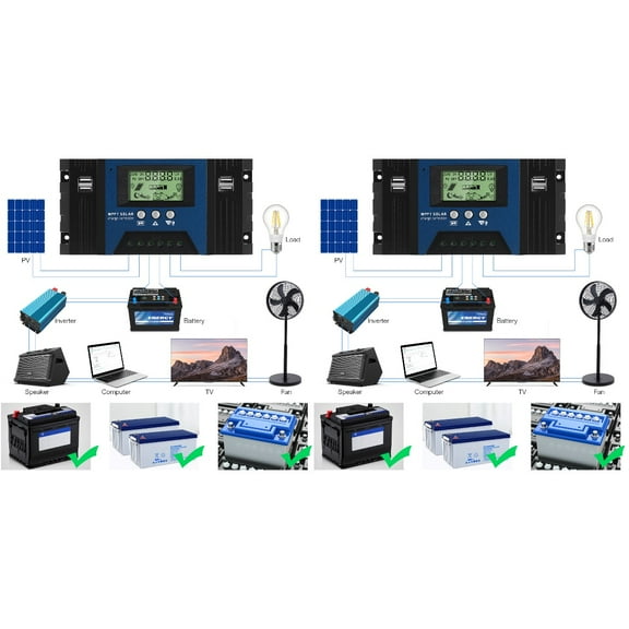 unbranded 2pcs Solar Charge Controller 12V 24V 30A MPPT Auto Solar Panel Controller Solar Regulator with Lcd Screen Fit for Small Solar System