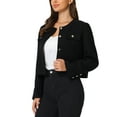 thumbnail image 4 of INSPIRE CHIC Women's Work Cropped Blazer Long Sleeve Elegant Tweed Jacket S Black, 4 of 6