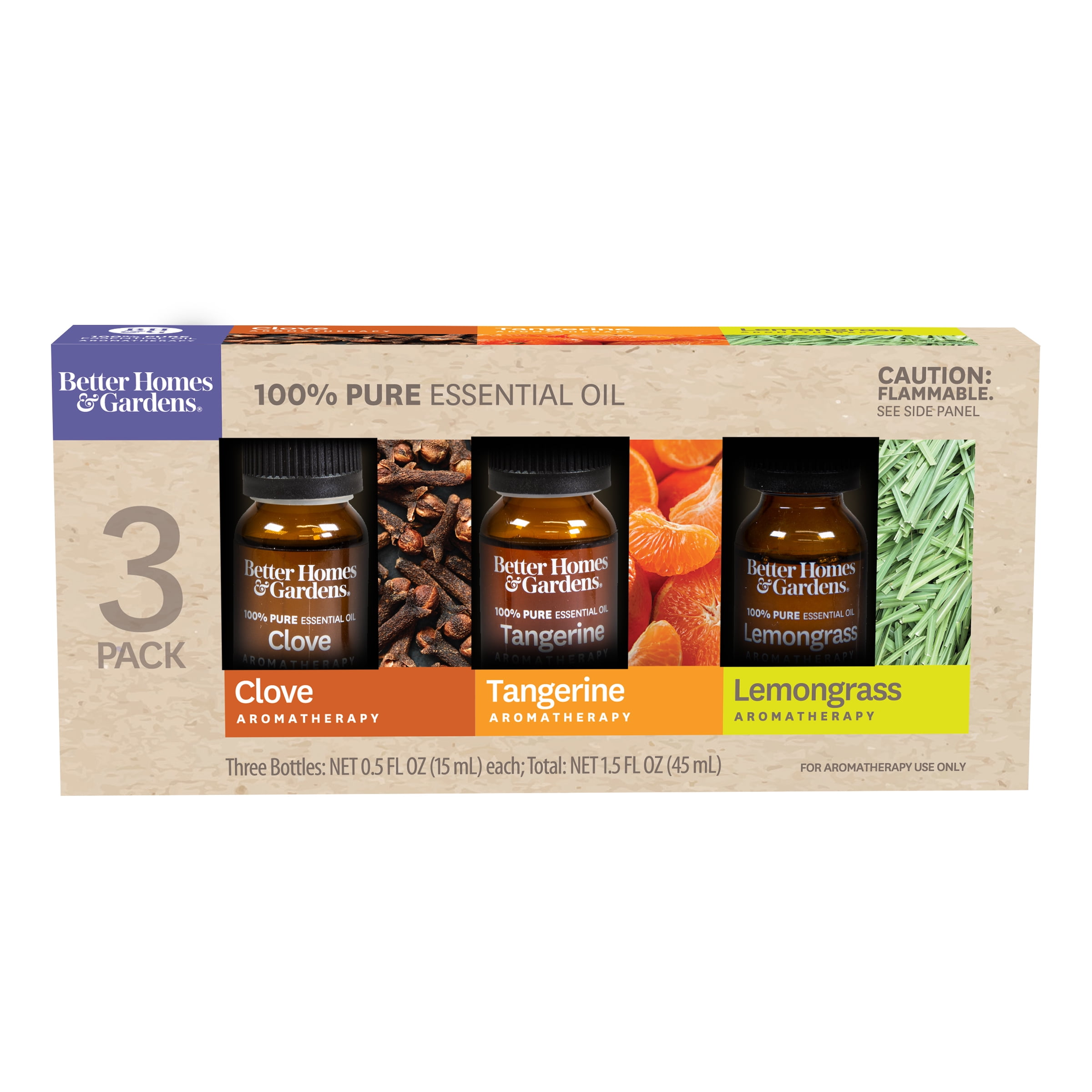 Better Homes & Gardens 15 mL - 3 Pack 100 % Pure Essential Oil Set: Clove, Tangerine, and Lemon Grass