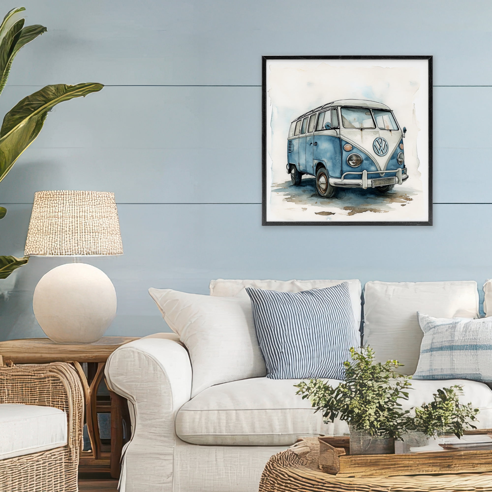Stupell Industries Sky Blue Surf Van Black Framed Giclee Art, design by Ray Powers
