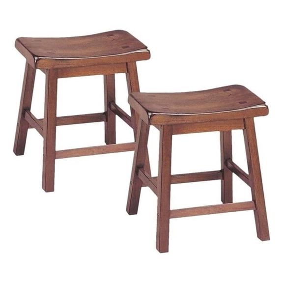 Bowery Hill 18"H Solid Wood Saddle Bar Stool in Walnut (Set of 2)