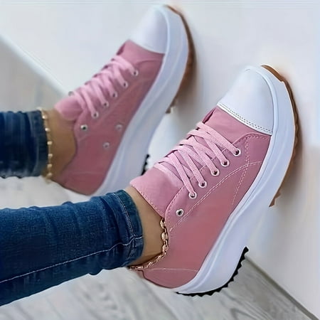 

MNGHNKJ Women‘s Casual Platform Canvas Sneakers Candy Color Lace Up Low Top Sports Shoes All-Match Walking Trainers