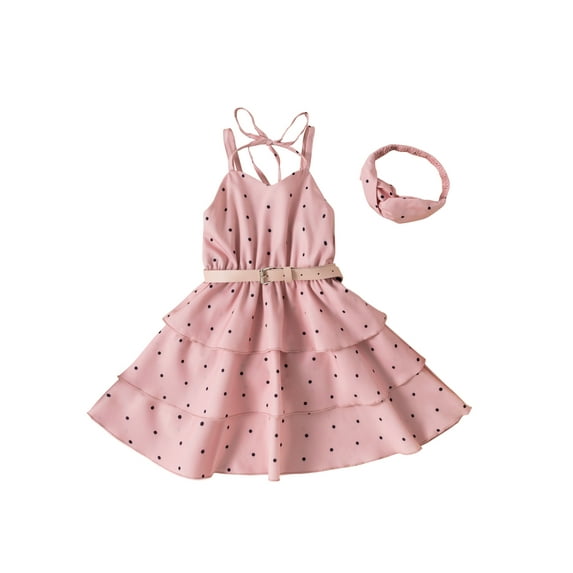 Qmyliery Girl One Piece Casual Dress, V Neck Multi Layer Dress Wasitbelt Headband