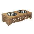 thumbnail image 4 of LR Home Handmade Wood Elevated Double Pet Feeder with Geometric Honeycomb Cutouts , 19" x 9.5" x 5", Brown, 4 of 11