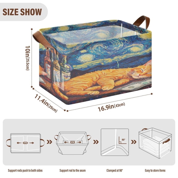 BZSMCE Collapsible Fabric Cube Storage Bins Sleeping Cat Plainting Design Pattern Storage Box
