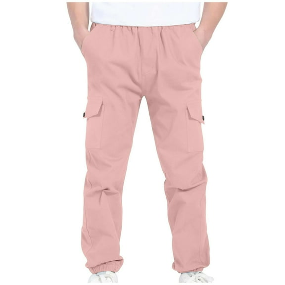 HAiming Boys Cargo Pants Casual Wide Straight Leg Elastic Waist Hiking Athletic Loose Trousers with Pockets for Kids