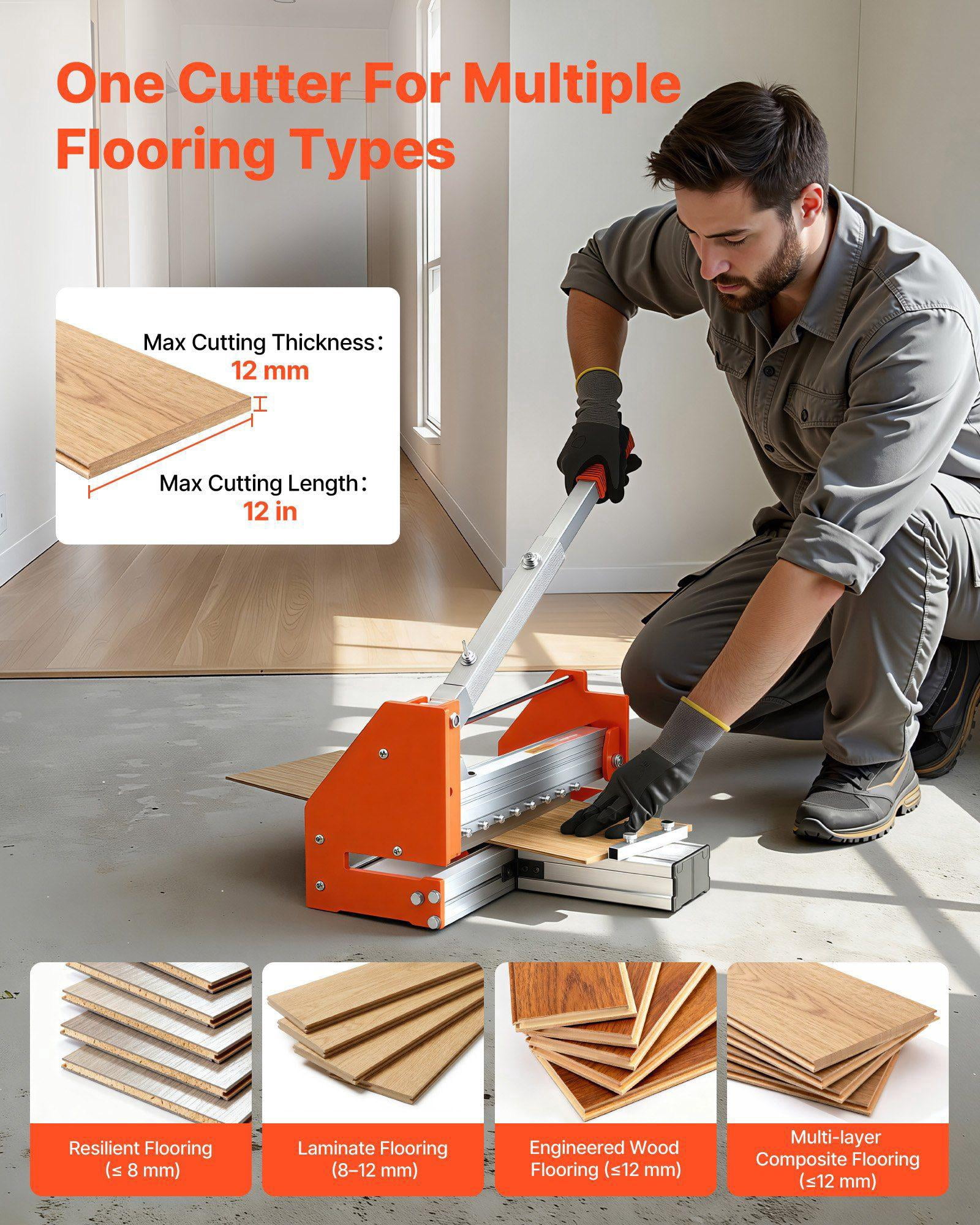 12 Inch Vinyl Floor Cutter 12mm Thick Laminate Flooring Cutter with Upgraded Labor Saving Aluminum Alloy Lever Telescoping Support Plate Cuts Engineered Wood LVT VCT SPC LVP WPC