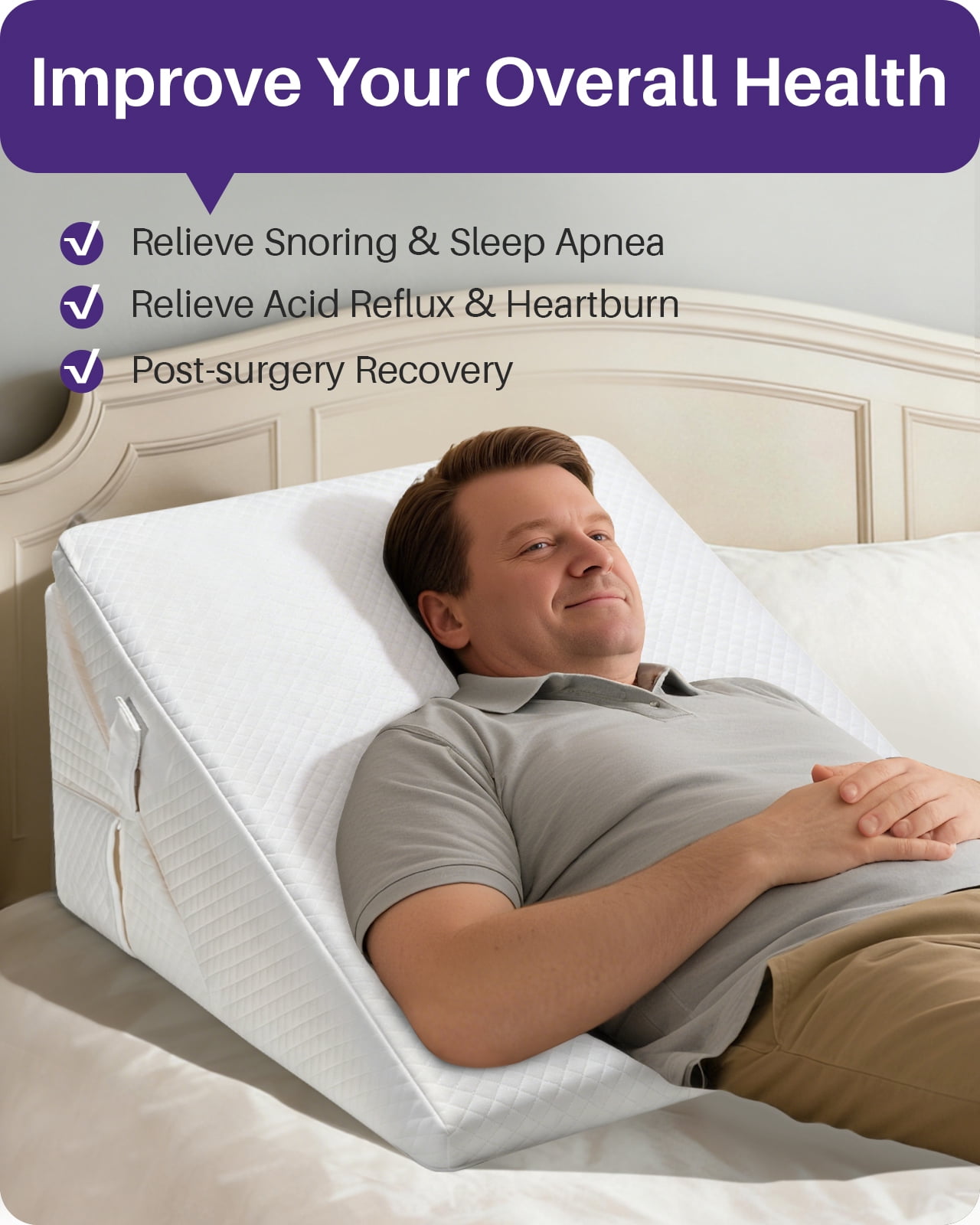 KEKOY Wedge Pillows for Bed Sleeping/ Sleep Apnea, Adjustable Height to 9-12 inches, Washable Cover, White