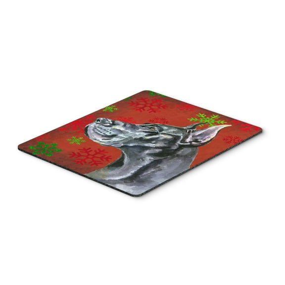 "Black Great Dane Red Snowflakes Holiday Christmas Mouse Pad Hot Pad or Trivet"