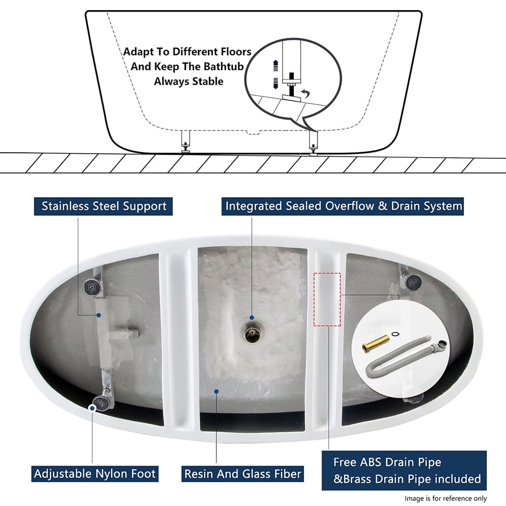 Kepooman 66" Oval Shape Stand Alone Acrylic Soaking SPA Tub, Modern Freestanding Bathtubs Kepooman 66" Oval Shape Stand Alone Acrylic Soaking SPA Tub, Modern Freestanding Bathtubs