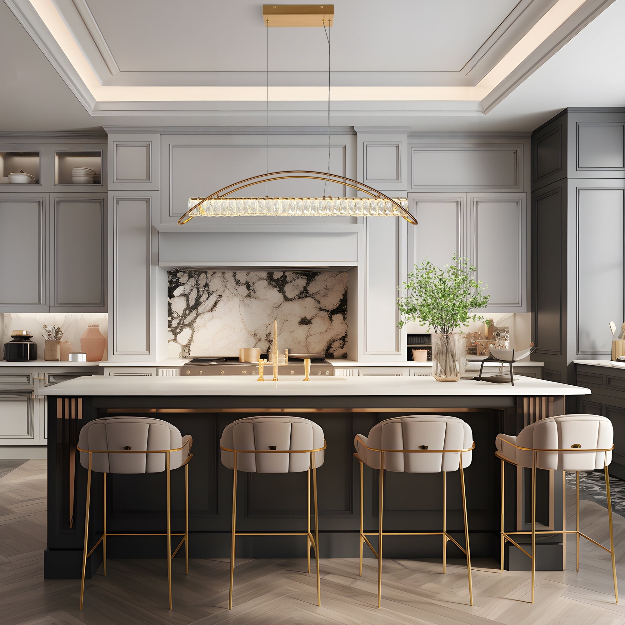 LNC Cardoon 1-Lights 39.4" Luxury and Glam Linear Crystal Integrated LED Kitchen Island Lights, Gold